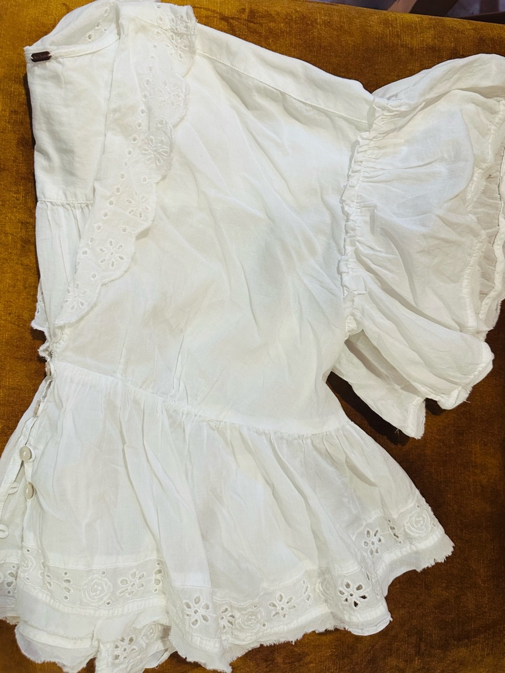 Free People White Eyelet Peplum Button Blouse - Picture 3 of 3